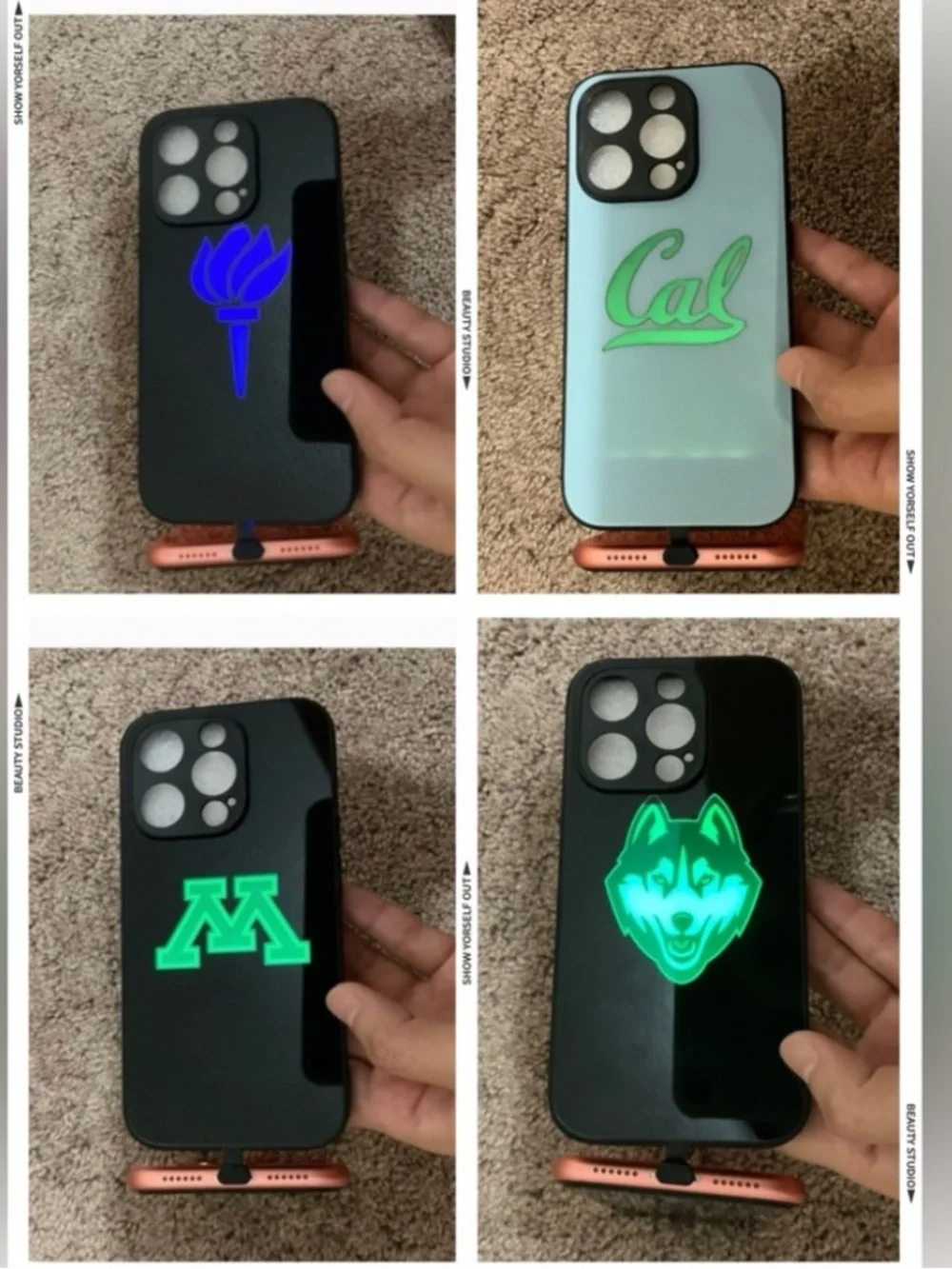 4 items.iPhone 14pro LED light up case, Call Flash Phone Case
